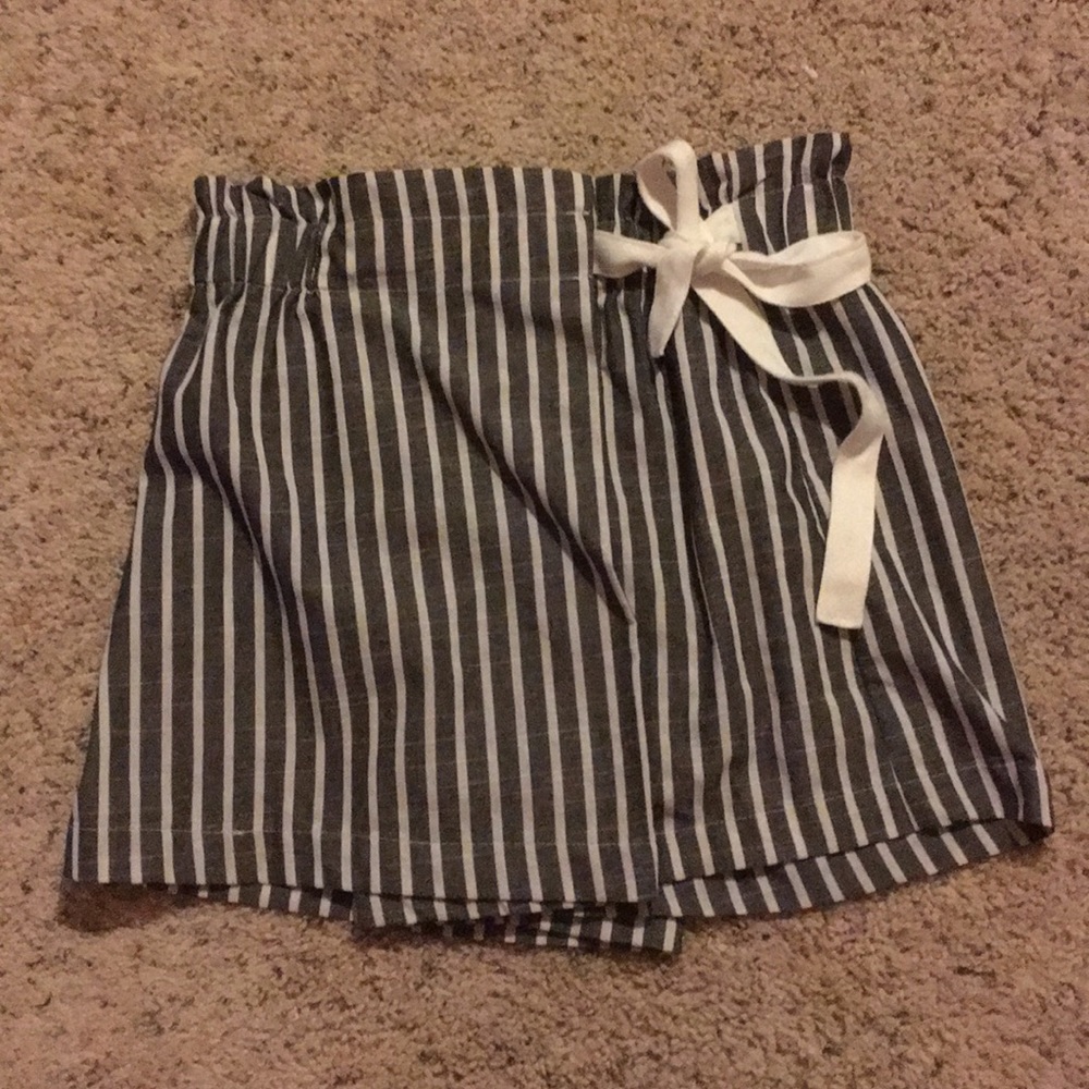 Cotton side-tie paper bag waist skort